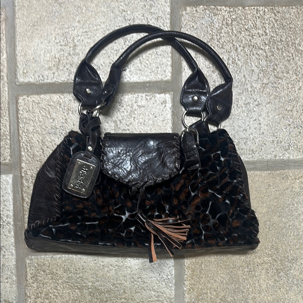 Treska Black and Brown Shoulder Bag with Tassel Accent